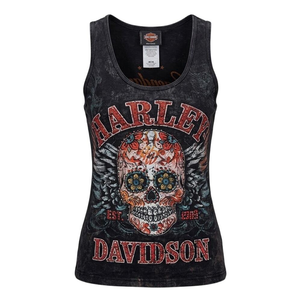 Harley-Davidson Tank Top Sugar Skull Rhinestone Fargo ND Graphic
